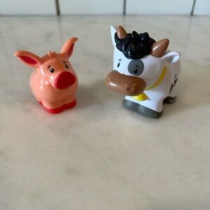 Little People Caring For Animals Farm Pig Cow 2 Piece Lot
